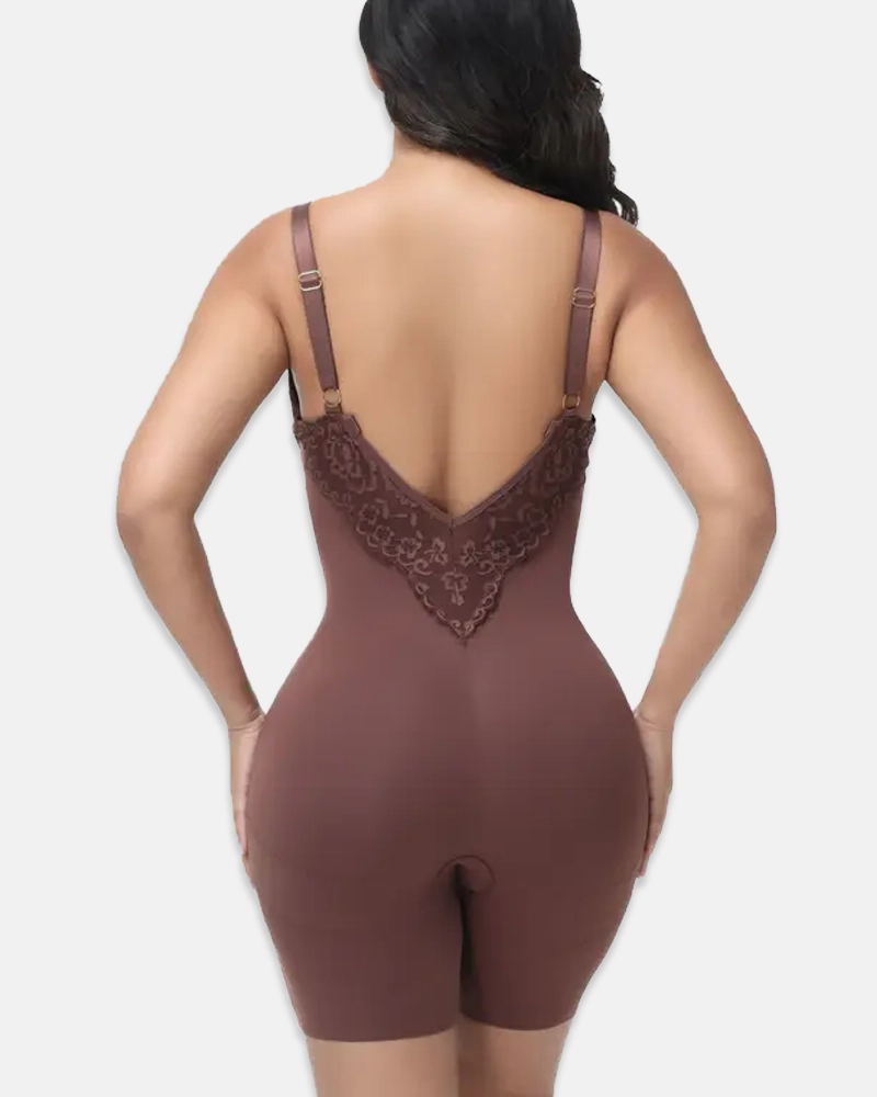 T-Back Backless Sexy Bodysuit with Lace V-Neck Detail