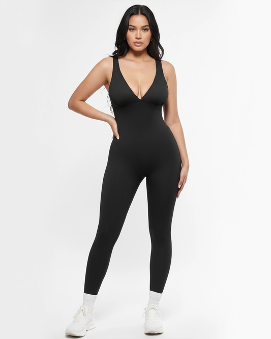 Deep V‑Neck High Waist Tummy Control Shapewear Jumpsuit