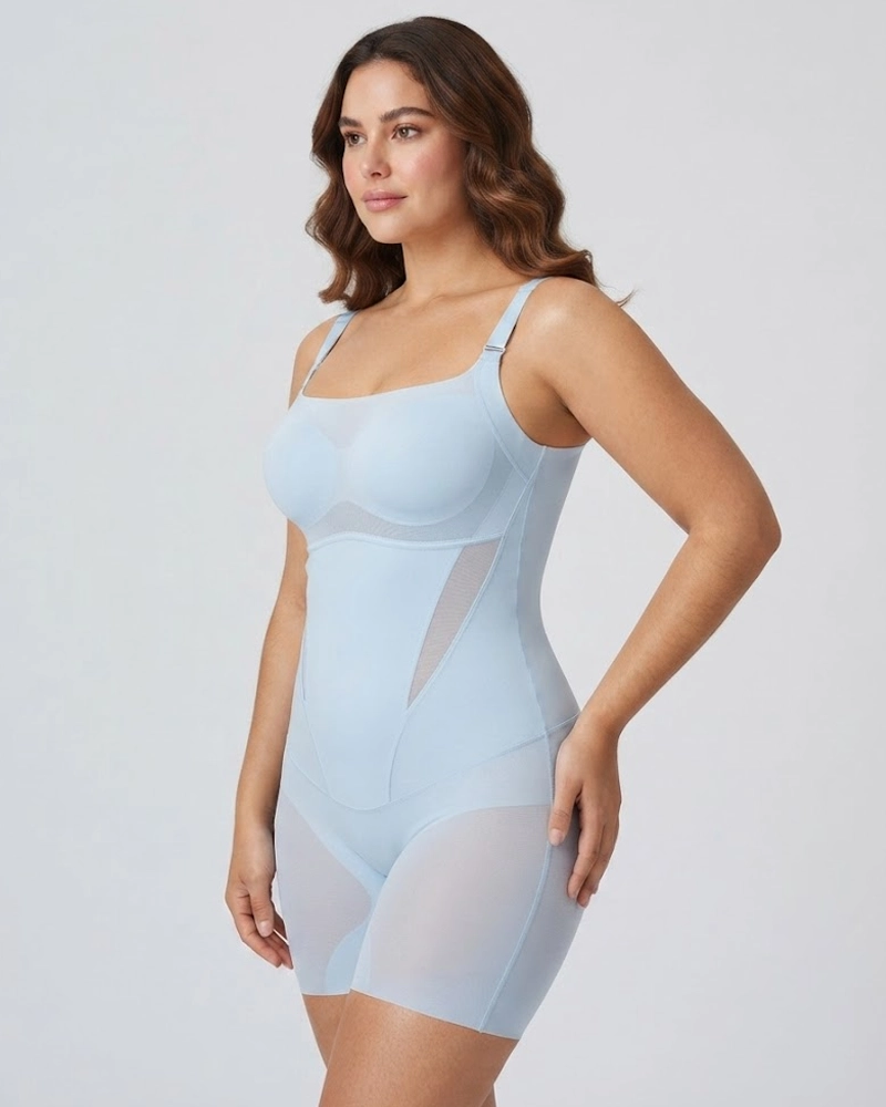 Padded Ultra-Thin Breathable Shapewear Bodysuit Tummy Control Butt Lifting Open Crotch
