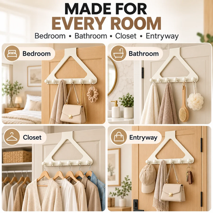 Over-the-Door Triangle Hook Rack – No-Drill 6-Hook Organizer for Clothes, Towels & Bags