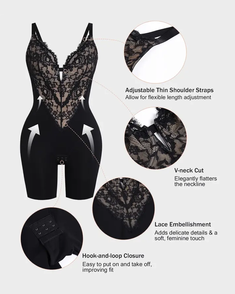 T-Back Backless Sexy Bodysuit with Lace V-Neck Detail