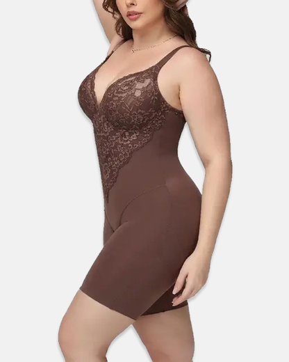 T-Back Backless Sexy Bodysuit with Lace V-Neck Detail