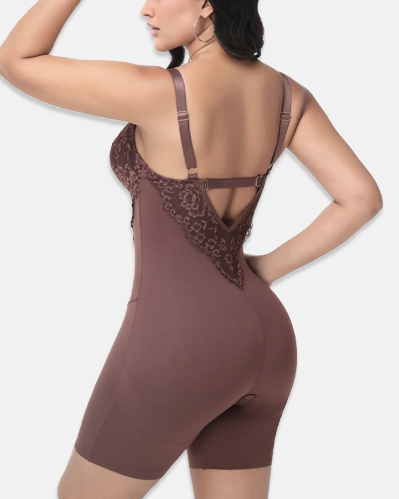 T-Back Backless Sexy Bodysuit with Lace V-Neck Detail