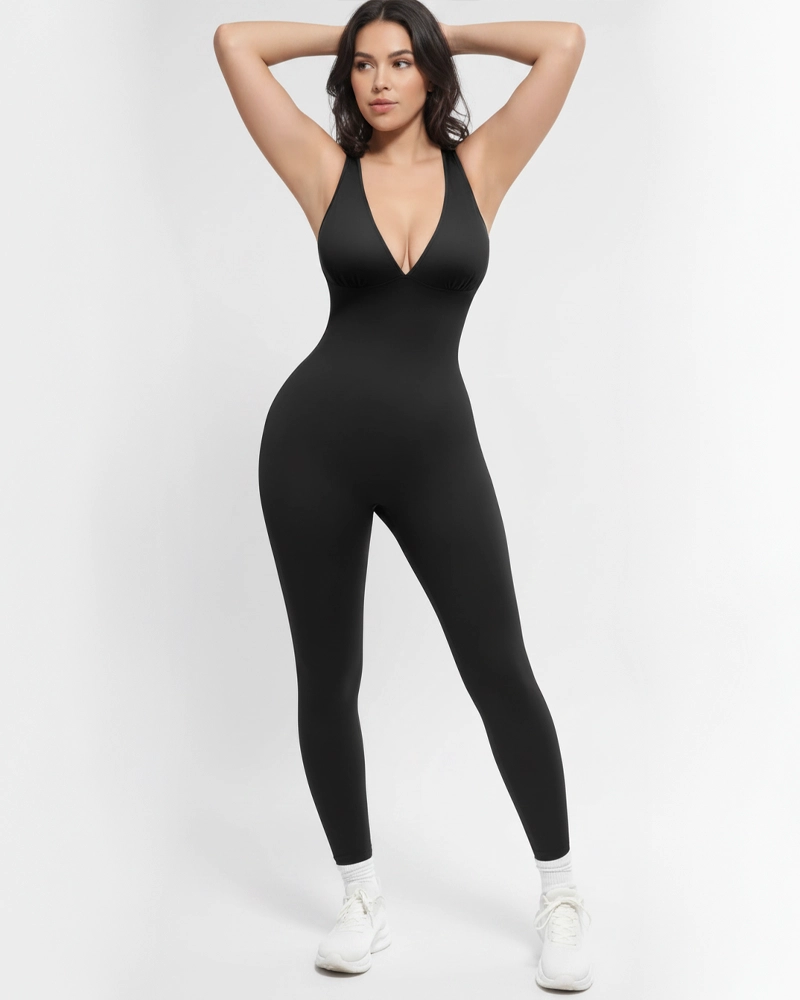 Deep V‑Neck High Waist Tummy Control Shapewear Jumpsuit