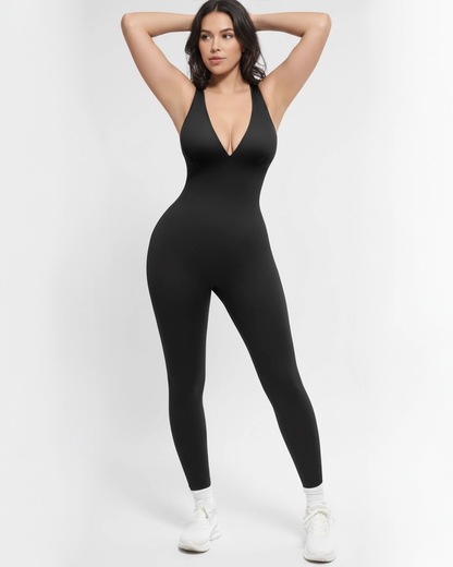 Deep V‑Neck High Waist Tummy Control Shapewear Jumpsuit