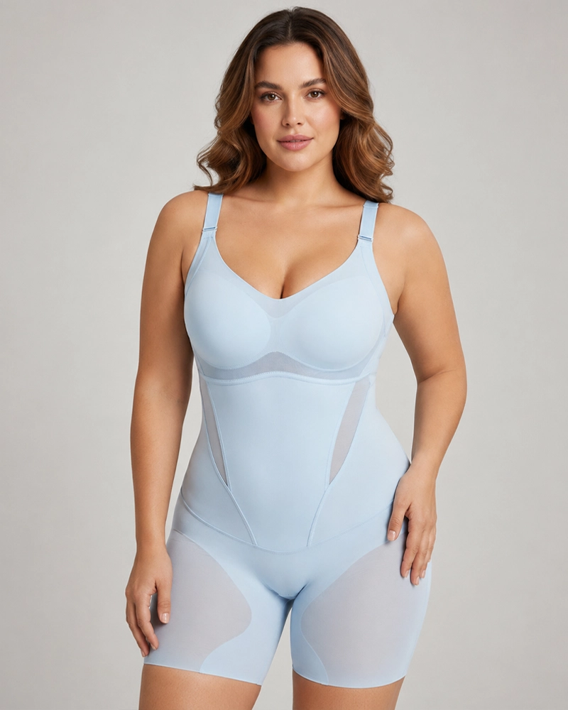 Padded Ultra-Thin Breathable Shapewear Bodysuit Tummy Control Butt Lifting Open Crotch