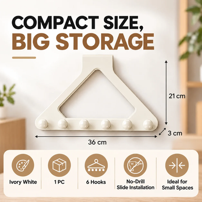 Over-the-Door Triangle Hook Rack – No-Drill 6-Hook Organizer for Clothes, Towels & Bags