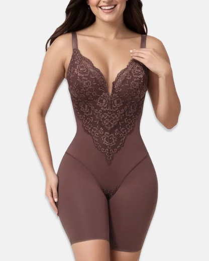 T-Back Backless Sexy Bodysuit with Lace V-Neck Detail