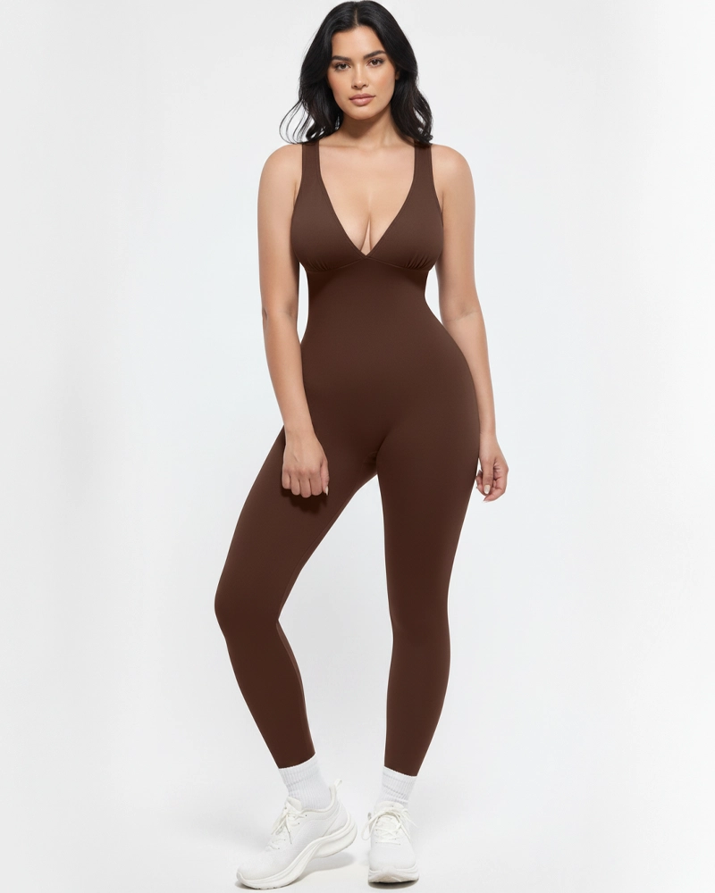 Deep V‑Neck High Waist Tummy Control Shapewear Jumpsuit